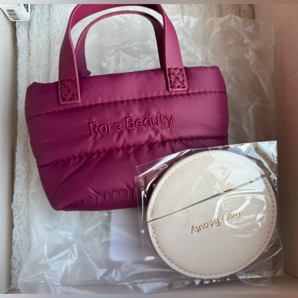 NWT RARE BEAUTY Keychain mini tote and exclusive unreleased mirror